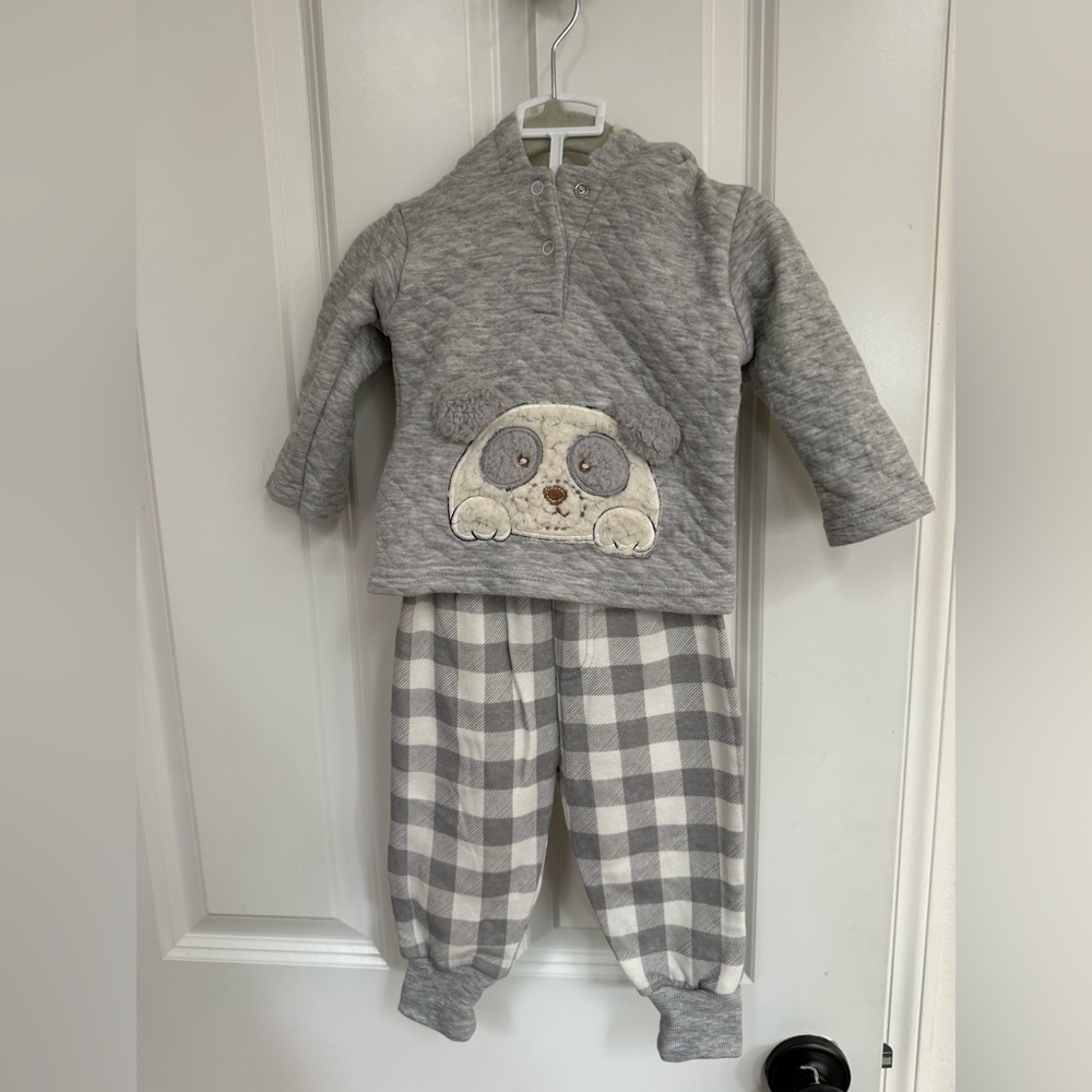 Cozy Gray Baby 3 pc Set with Fluffy Dog Design